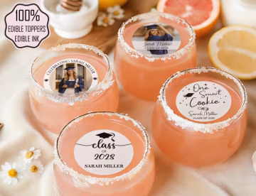 Custom Graduation Edible Drink Toppers | Personalized Photo Class of 2026 Cocktail Toppers | One Smart Cookie Grad Party Favors