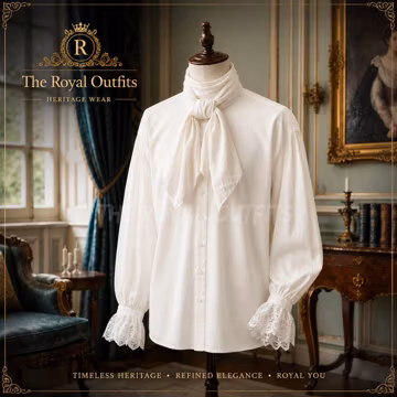 Mens, Regency Organic Cotton Shirt, Band Collar Ivory Lace Cuff Renaissance Blouse, Regency Era Costume, Pirate Shirt Victorian Cotton Shirt