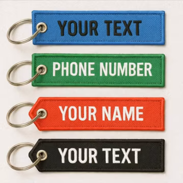 Personalized Fabric Keychain โ Custom Text Embroidered Tag, Name or Number Keyring Gift, Unique Accessory for Bags and Travel Gear Gifts