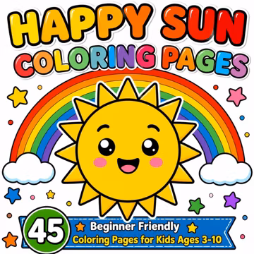 Kawaii Sun Coloring Pages for Kids | 45 Smiling Sun Printable PDF (Digital Download)