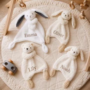 Personalized Baby Lovey Blanket, Custom Name Security Blanket, Embroidered Bunny Rabbit Bear Dog Comforter, Newborn Baby Gift