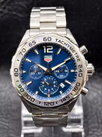 Vintage Tag Heuer Formula 1 Tachymeter Chronograph Quartz Date Indicator Blue Dial Men's Wrist Watch Free Shipping