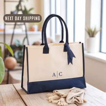 Initials Custom Tote Bag, Personalized Monogram Letter Tote, Bridesmaid Gift, Wedding Party Bag, Custom Name Tote Bag