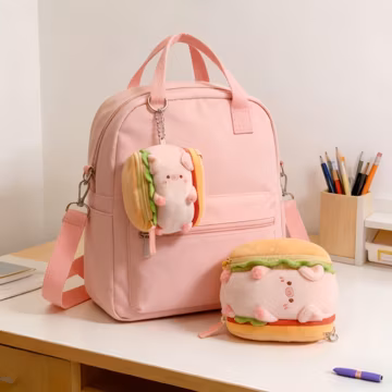Hamburger Coin Purse, Plush Pig Pouch, Cartoon Keychain Accessory