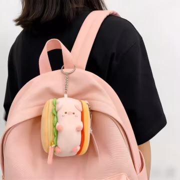 Cute Hamburger Pig Coin Purse, Plush Headphone Pouch, Portable Mini Bag, Cartoon Keychain for Schoolgirls, Coin Pouch