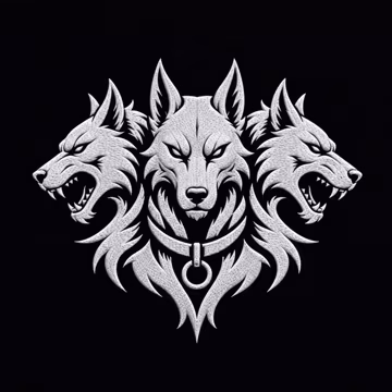 Three Headed Wolf Guardian Embroidery Design Tribal Mythic Beast Gothic Pattern