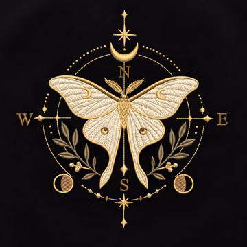 Celestial Moth Machine Embroidery Design Compass Moon Botanical Sweatshirt Shirt Hoop Pattern