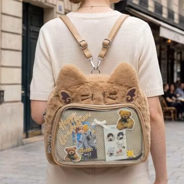 Cat Plush Black Ita Bag Backpack, Kawaii Clear Window Display