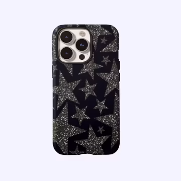 Silver glitter star print Phone Case, Black Protective,Y2K Girl Star Simple Suitable,Cover For iPhone 17-11 ProMax,Samsung S30-20 FE,Magsafe