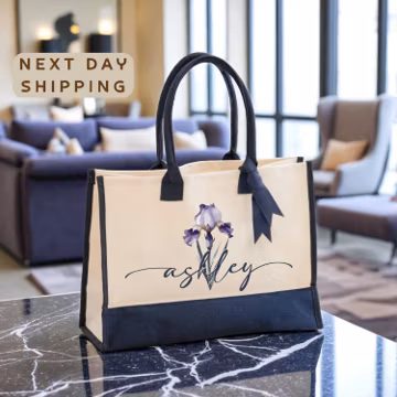 Custom Birth Month Flower Tote Bag, Personalized Floral Gift, Birthday Month Tote, Name Tote Bag, Flower Lover Gift