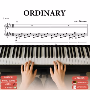 Ordinary Piano Sheet Music, Alex Warren (Grade 3 with Lyrics and MP3)