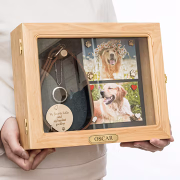 Dog Memorial Shadow Box: Personalized Pet Keepsake with Collar Holder