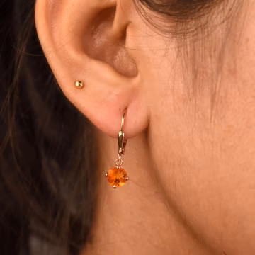 14k Gold Fire Opal Round 6mm October Birthstone Leverback Earrings, Dangle Wedding Earrings, Anniversary Gift for Women