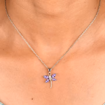 Amethyst Dragonfly Pendant Necklace, February Birthstone Necklace, Nature Jewelry, Sterling Silver Dragonfly Charm, Gift for Her