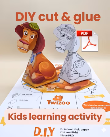 Lion Paper Craft Set: 3D Swivel-Head Coloring Activity (Digital Download)