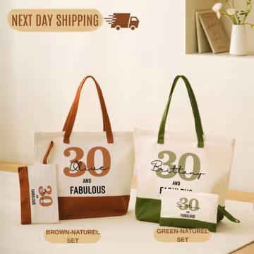 30th Birthday Tote Bag - Custom Name, Canvas with Zipper