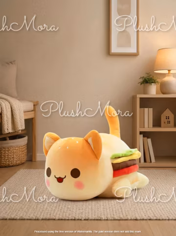 Meemeow Cat Plush | Kawaii Cheeseburger Stuffed Toy | Cute Gift
