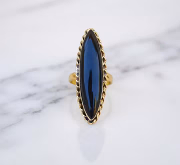 Black Onyx Statement Ring, Gold Tone Artisan Ring, Marquise Gemstone Ring, Boho Jewelry for Women, Unique Gift for Her, Long Oval Ring