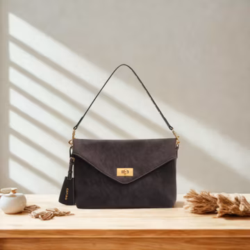Brown Structured Envelope Crossbody Bag, Minimalist Everyday Flap Purse