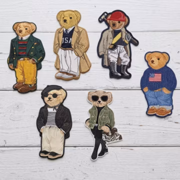Teddy Bear Embroidered Patch, Preppy Bear Iron On Patch, Fashion Bear Applique, Cute Animal Badge, Jacket Backpack Hat Decoration