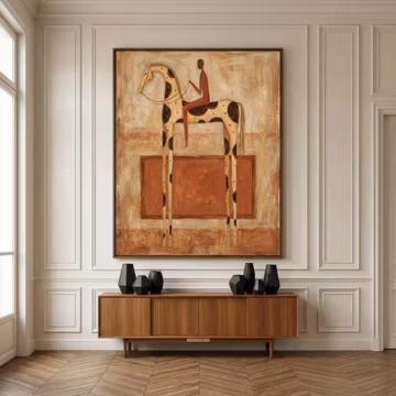 Abstract Horse Oil Painting, Southwestern Wall Art, Terracotta Brown Canvas, Eclectic Western Decor, Earthy Ranch Artwork