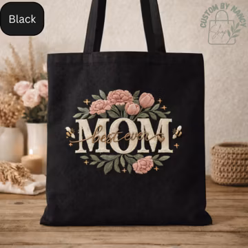 Best Ever Mom Embroidered Tote Bag, Floral Canvas Tote, Personalized Mom Gift, Mothers Day Gift, Cute Aesthetic Tote Bag