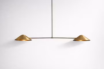 Mid Century Modern Black Brass Linear Pendant Light Double Cone Ceiling Fixture Handmade Kitchen Island Lighting Italian Stilnovo Style Lamp