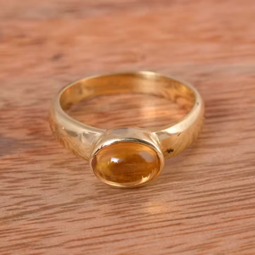 Vintage Amber Cabochon Ring, Gold Tone Oval Stone Ring, Boho Gemstone Band, Handmade Statement Ring, Gift for Her, Adjustable Jewelry
