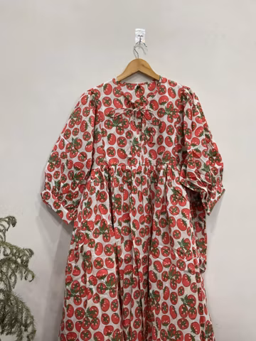 Tomato Printed Cotton Dress Gauze Dress | Lightweight Summer Midi