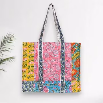 Handmade Quilted Cotton Patchwork Tote Bag, Bohemian Style