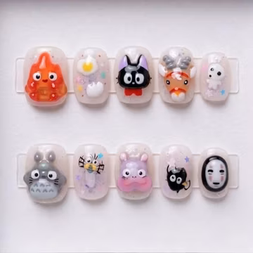 Studio Ghibli Press On Nails | Kawaii Totoro, No-Face, Jiji Art (Hand-painted)