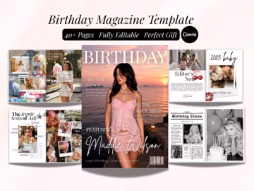 Personalized Birthday Magazine Template | Vogue Canva Magazine For Bestfriend Birthday | Editable Birthday Book | Sister Gift | Gift For Her