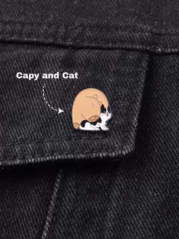 Capy and Cat Enamel Pin – Funny Capybara with Cat Pins for Bags, Cute Animal Backpack Pins, Pet Lover Gift for Friends, Pins and Badges