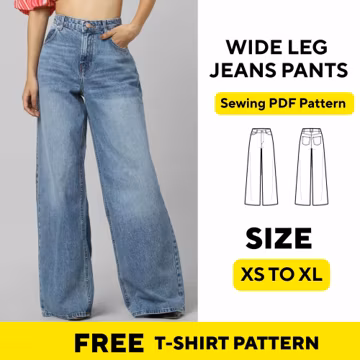 Wide Leg High Waist Jeans Sewing Pattern (PDF) | Women's XS-XL