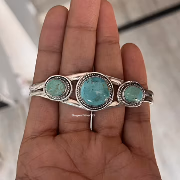 Mohave Turquoise Sterling Silver Bangle, Boho Minimalist Gemstone Bracelet
