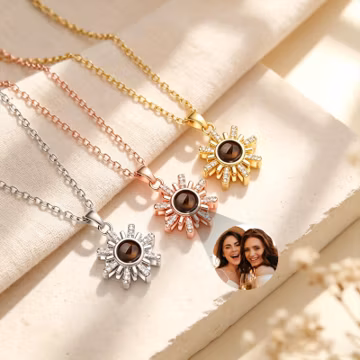 Personalized Sunflower Projection Necklace for Daughter,Custom Picture Inside Pendant,Back to School or Friendship Gift,Family Photo Gifts