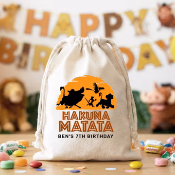 Personalized Lion King Birthday Favor Bags Custom Disney Safari Goodie Bag Hakuna Matata Cotton Drawstring Treat Sack Wild One Party Gifts