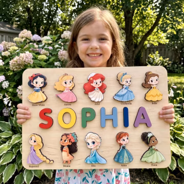 Personalized Princess Name Puzzle, Custom Wooden Puzzle for Girls, Toddler Birthday Gift, Kids Learning Toy, Nursery Decor, Daughter Gift