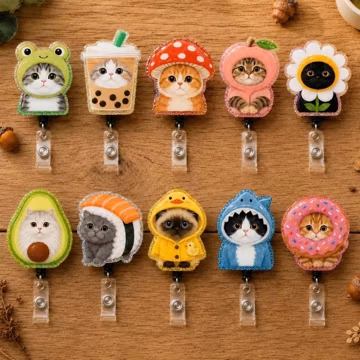Cat Badge Reel, Cute Cat Costume ID Badge Holder, Acrylic Retractable Badge Clip, Nurse Teacher Gift, Cat Lover Gift, 10 Styles
