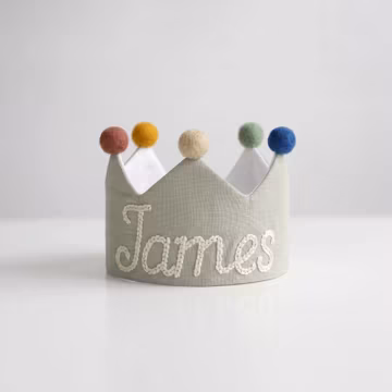 Embroidered Linen Crown for Kids and Children's Birthdays | Keepsake for First Birthday Party, Sage Wild One Birthday Outfit