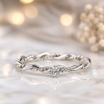 Twisted Rope Solitaire Ring, Infinity Promise Ring, Minimalist Engagement Ring, Sterling Silver Wedding Band, Round Diamond Ring Gift