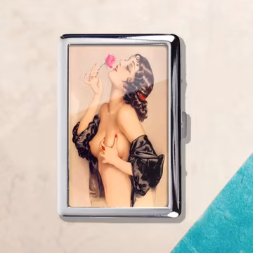 Pin Up Rose Vintage Retro Cigarette Case id case Wallet Business Card Holder Business Card ID Holder Wallet Deco