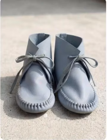Unisex Genuine Leather Ankle Moccasins, Hand-Stitched Soft Sole Lace-Up Casual Booties in Grey