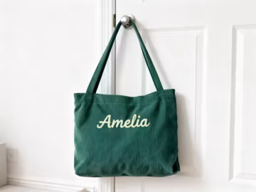 Embroidered Corduroy Tote Bag, Personalized Name Gift