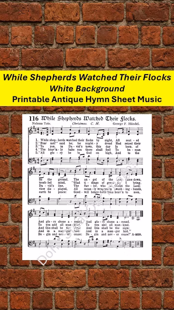 While Shepherds Watched Their Flocks White Background Printable Antique Hymn Sheet Music
