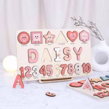 Wooden Name Puzzle - Baby Busy Board - Combining geometry and numbers - Personalised Children's Gift - birthday Gift