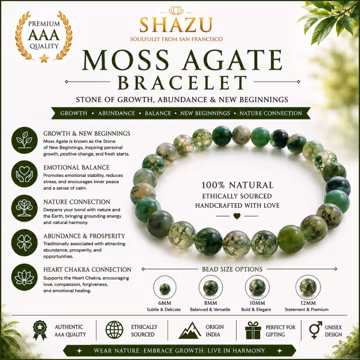 AAA Moss Agate Bracelet – Natural Moss Agate Crystal Bracelet, Green Gemstone Bead Bracelet, Nature Inspired Jewelry, Heart Chakra Gift