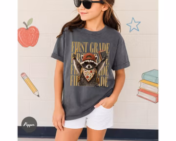 Comfort Colors® Custom Name 1st Grade Funny Feral Raccoon Tee, Personalized First Grade Kids Shirt, Back to School, Last Day of School Shirt