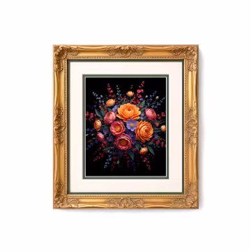 Baroque Floral Art Print | Gold & Blue Botanical Illustration (Digital Download)