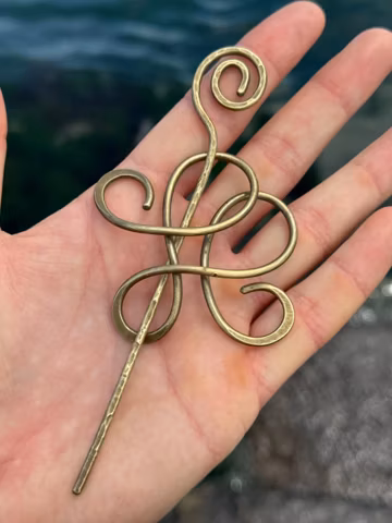 Brass Decorative Hair Slide, Hand Forged Metal Clip, Rustic Shawl Fastener